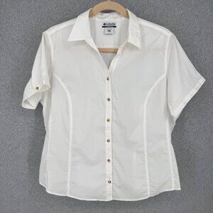 Columbia Womens Cotton Blend Button Up Shirt Size 3X White Short Sleeve Casual